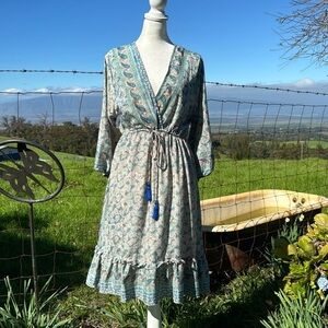 Bigg Bull Boho Silk Blend balloon sleeve knee length dress